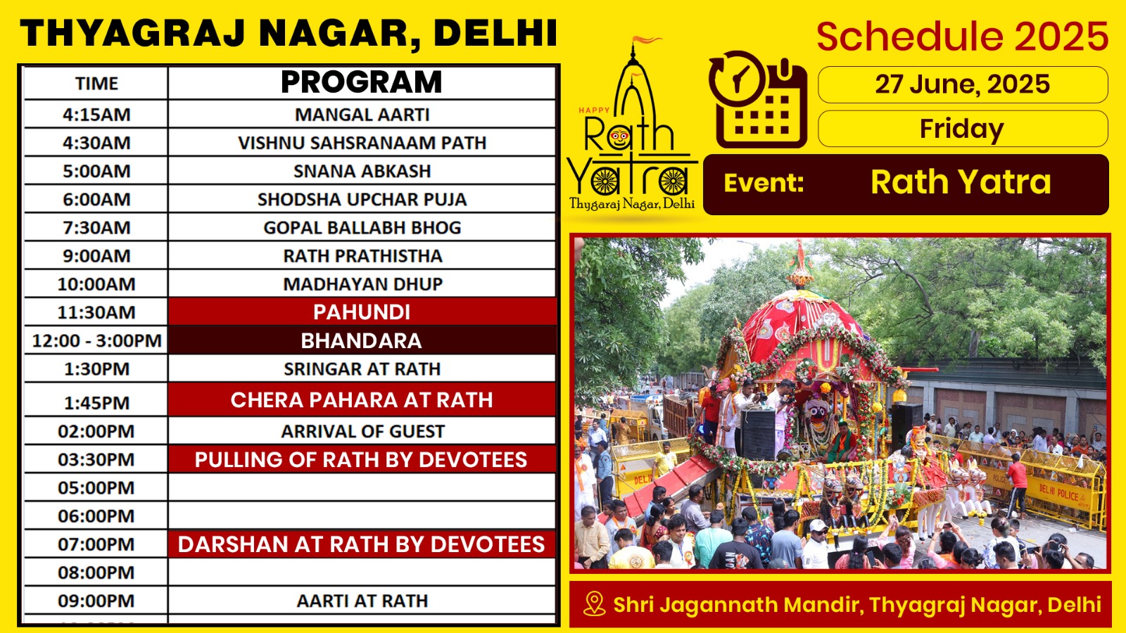 RAth yatra mahotsav 2025 - thyagraj nagar - jagannath mandir - daywise schedule (10)
