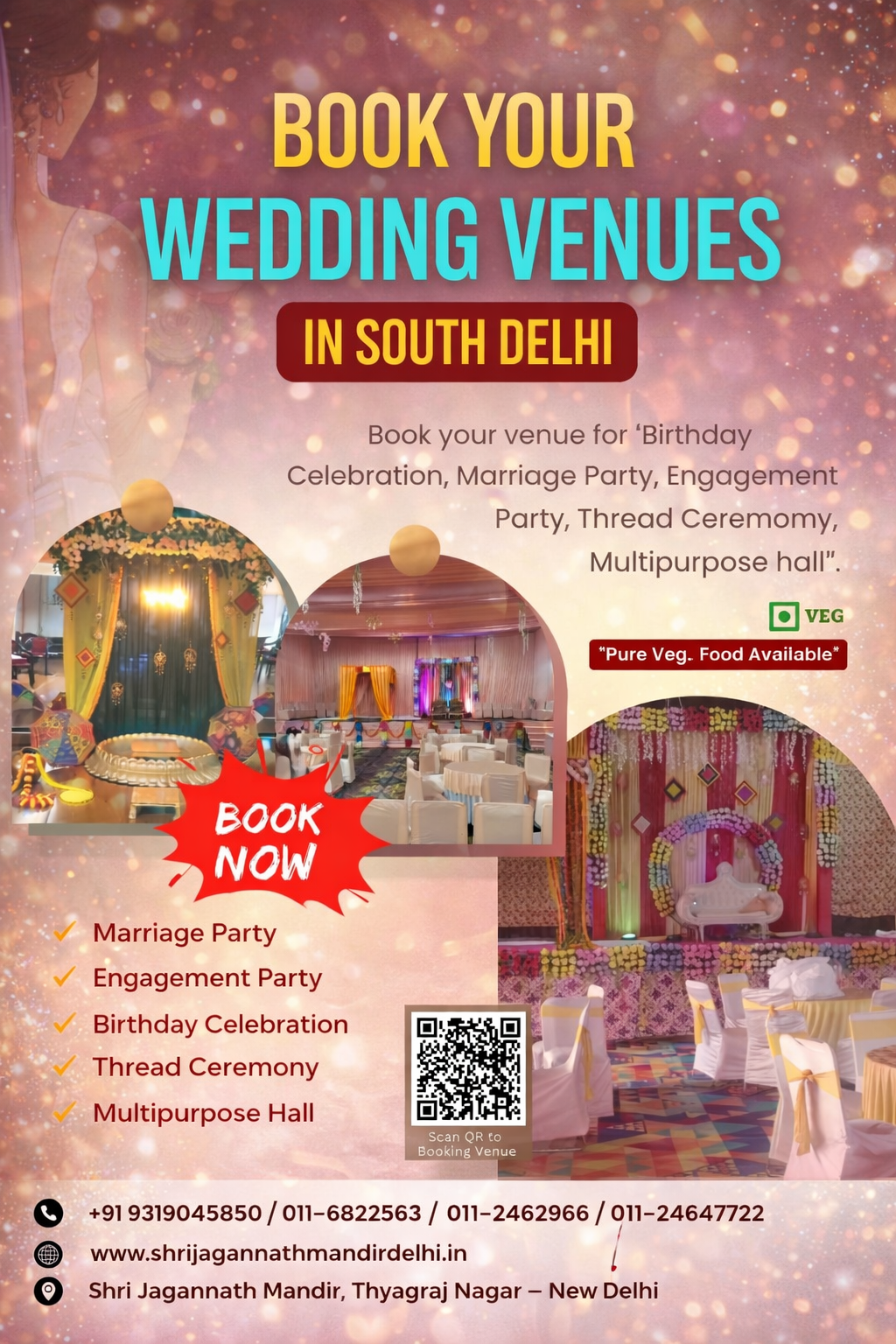 marriage hall near INA Delhi, wedding venue South Delhi, mandir wedding venue Delhi, marriage hall Thyagraj Nagar, pure veg wedding venue Delhi